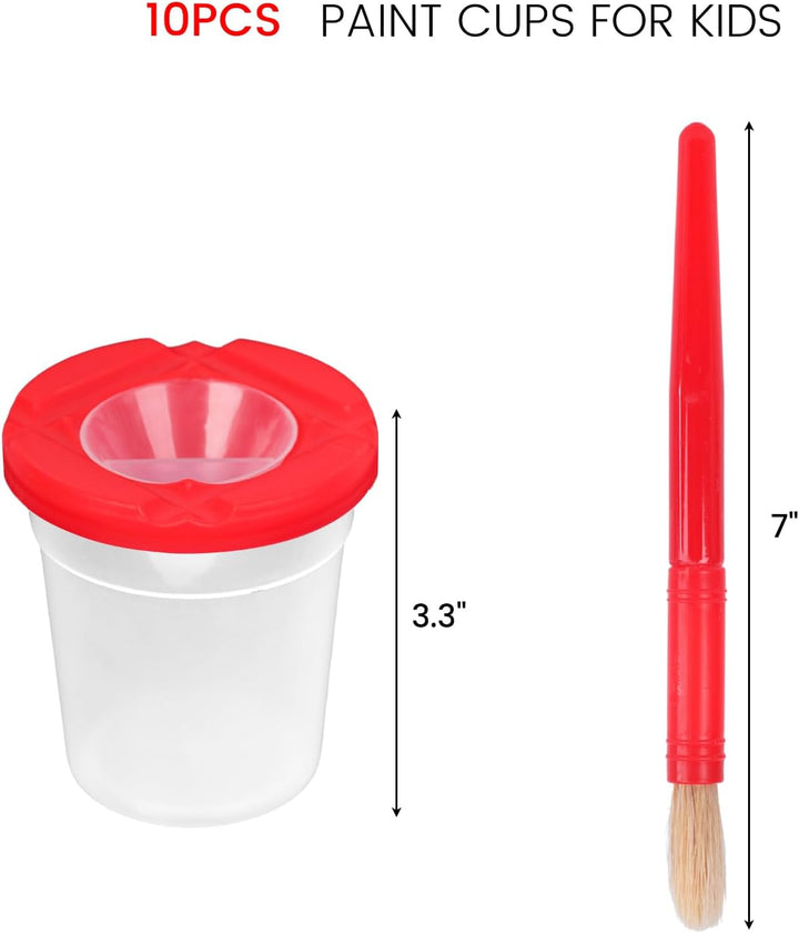 Paint Cups – Paint Containers with Lids, 10PCS No Spill Paint Cups with Lid 10PCS Toddler Paint Brushes for Art Supplies Kids Early Learning Toys