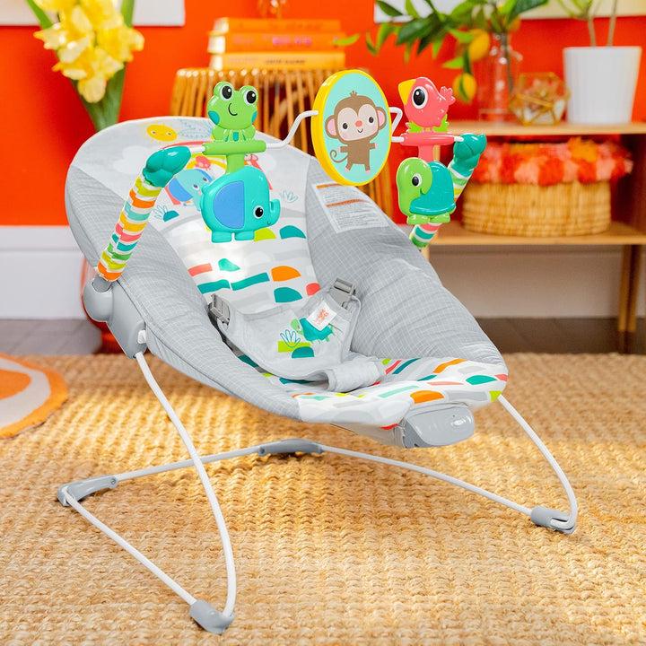 Playful Paradise Comfy Baby Bouncer Seat with Soothing Vibration and Toys, Unisex, 0-6 Months