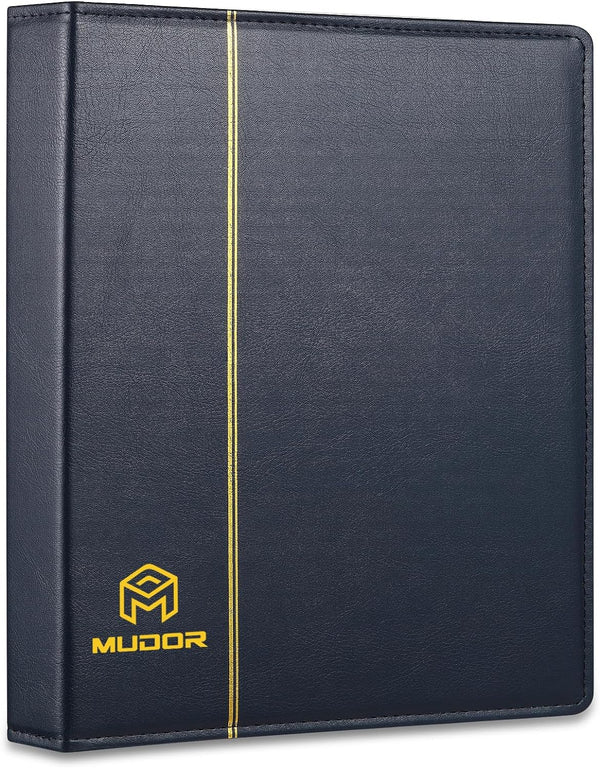 Empty Premium PU Classic Binder, 4 Ring Binder Albums Stockbook for Stamps, Documents, Coins, Bank Notes(Blue)