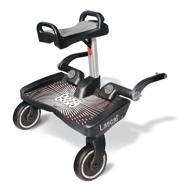 Buggyboard Maxi+ Universal Stroller Board with Gray Folding Seat, Fits 90% of Strollers Including Uppababy, Baby Jogger, Bugaboo, No Need for a Double Stroller, Max Weight 66 Lbs.