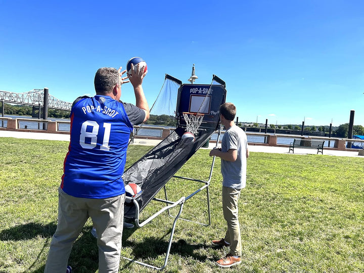 - Pop-Up Game | Arcade Basketball Inside, Out, and on the Go | Infrared Sensor Scoring | 3 Balls | Foldable, Portable, Tote Bag Included
