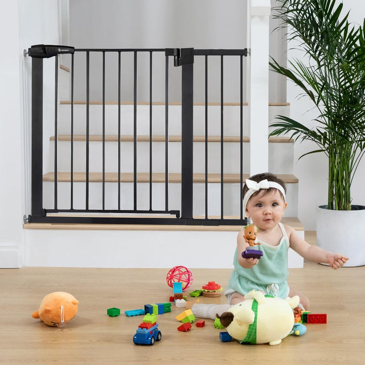 36" Extra Tall Baby Gate for Stairs and Doorways - Fits 29.5" to 48.8" Wide Openings, Auto Close Extra Wide Dog Gate for House, Pressure Mounted Easy Walk through Pet with Door, Black