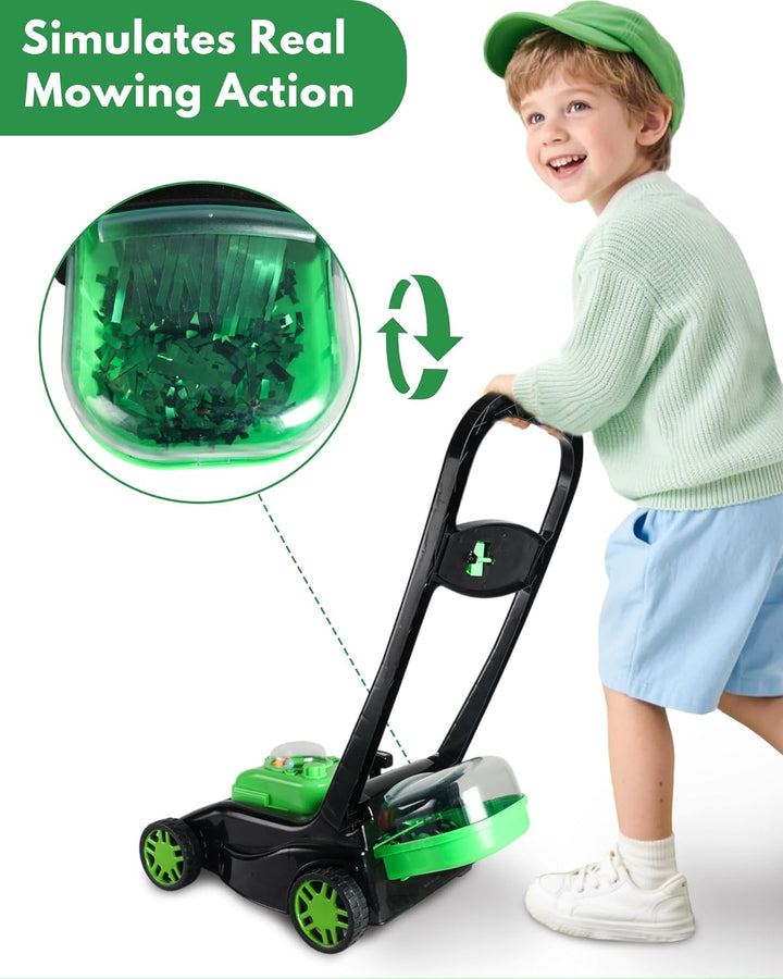 Kids Lawn Mower with Realistic Grass-Cutting Action and Sounds – No Batteries Required | Kid Lawn Mower, Fun Outdoor Push Toy and Gift for 3, 4, 5, 6, 7, 8 Year Old Boys and Girls (Black)