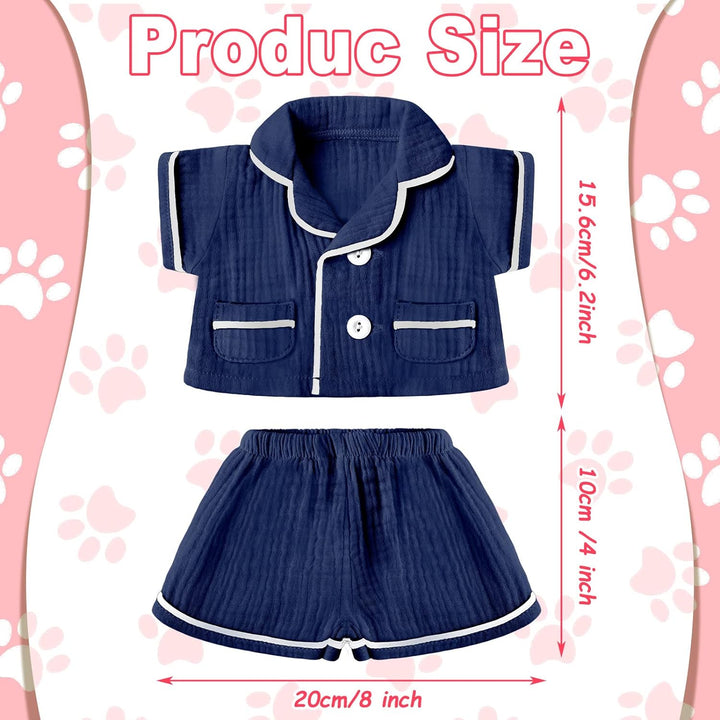 2 Sets Bear Clothes Stuffed Animal Accessories Pink and Blue Bear Pajamas Clothes Double Layer Muslin Short Sleeve Top and Bottom Pajamas Fits Most 14-18 Inch