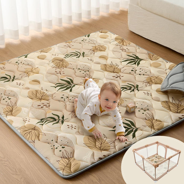 Baby Play Mats for Floor, 50X50 Playpen Mat, Thicken Cushioning Padding Foam Playmate for Baby and Toddlers Infants, Non-Slip & Machine Washable, Earth Tones Design