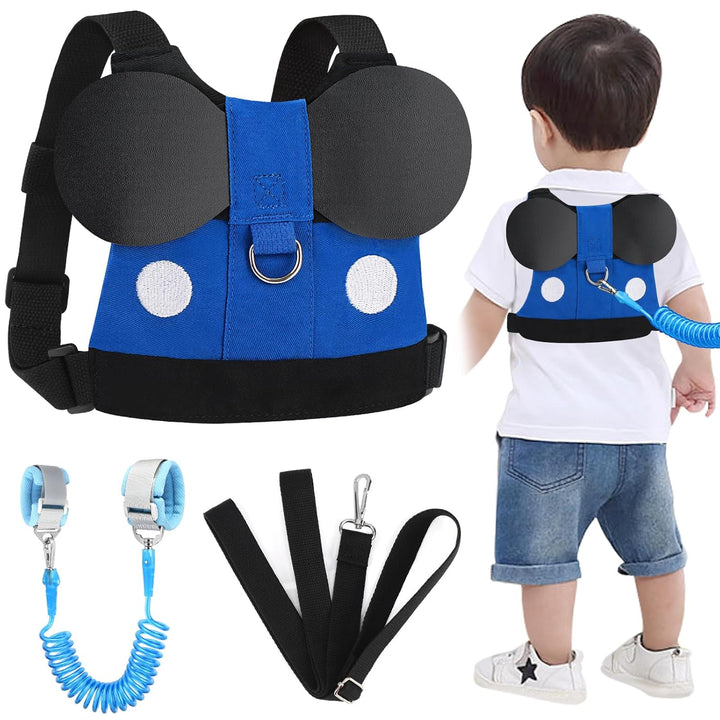 Toddler Leash Harness, Child Harness Baby Leash + Anti-Lost Wrist Link, Cute Kids Harness with Walking Assistant Strap Belt Tether for 1-5 Years Boys and Girls to Zoo or Mall