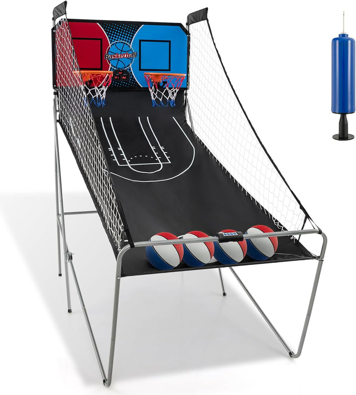 Foldable Basketball Arcade Game, 8 Game Options, Electronic Double Shot 2 Player W/ 4 Balls and LED Scoring System, Indoor Basketball Game for Kids, Adults