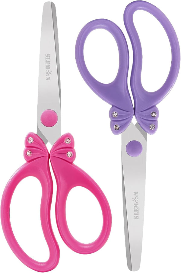 Scissors for Kids Ages 4-8 | Blunt Tip Safety Toddler Scissors, Stainless Steel Blades, ABS Plastic | School Craft Supplies, Art Projects, Pink (Princess Design with Rhinestones)