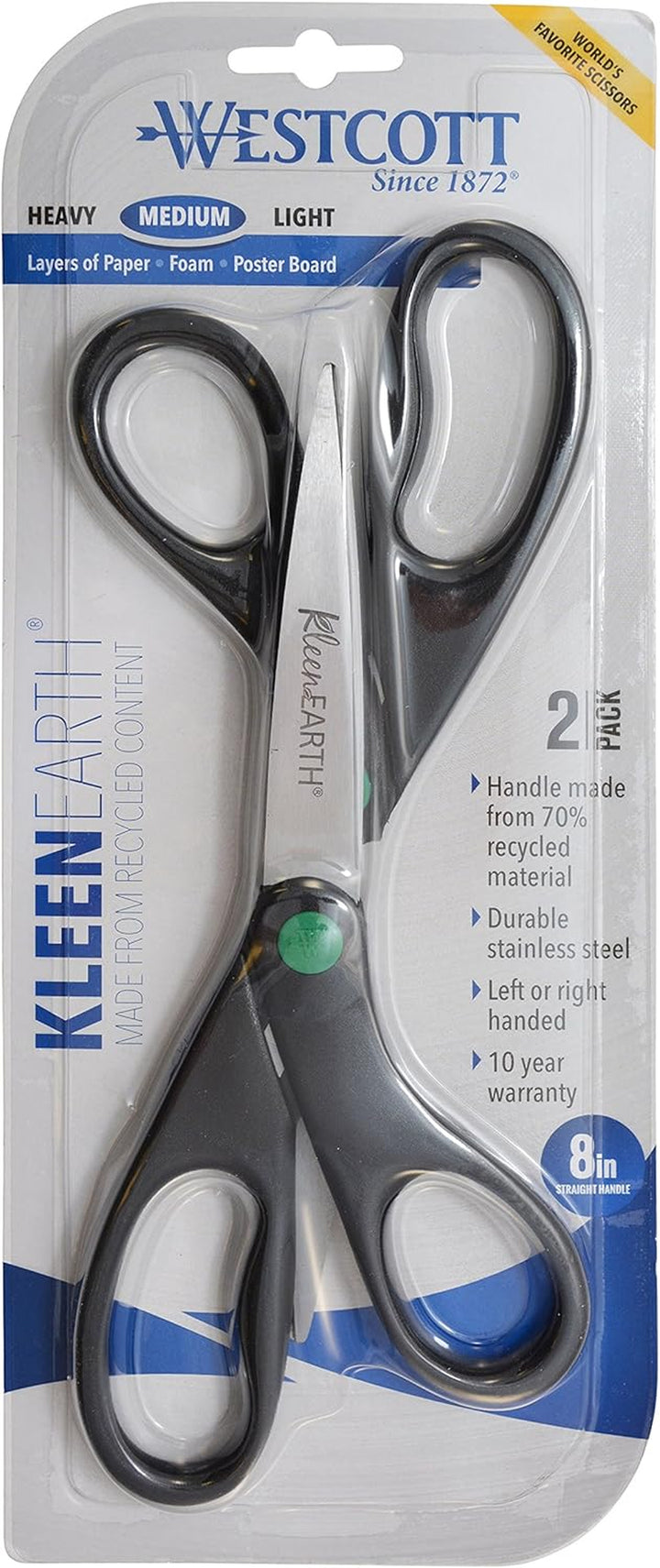 15179 8-Inch Kleenearth Recycled Scissors for Office and Home, Black, 2 Pack