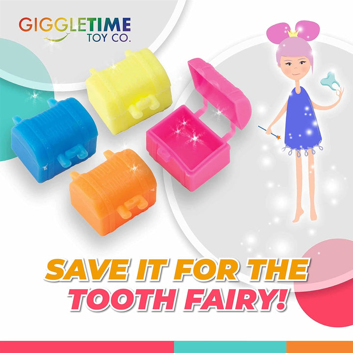 Schooltime Sparkles Tooth Holders for Kids at School .75 Inch Box, Tooth Keep Chest Assortment, Tooth Holder for Baby Teeth, Party Favor, Piñata Stuffer, Dental Bag, Prizes - 144 Pcs
