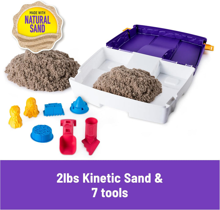 , Folding Sand Box with 2Lbs Play Sand, 7 Molds & Tools, Sensory Toys for Kids Ages 3 and Up