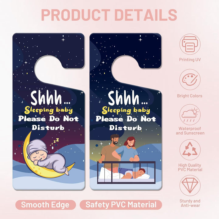 2PCS Baby Sleeping Sign for Front Door Please Do Not Disturb Door Signs Do Not Knock or Ring Baby Sleeping Sign for Mom New Born Gifts