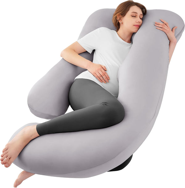 Pregnancy Pillows for Sleeping, U Shaped Cooling Full Body Pillow with Removable Cover, Pregnant Women Must Haves, Maternity Essential, Light Grey