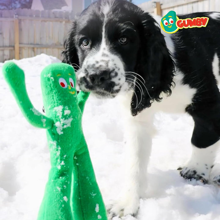 Gumby Dog Plush Toy - Squeaky Toy for All Dogs - Extra Soft Plush W/ Flexible Legs & Arms - Stuffed Animal for Cuddling & Playing - Cute Dog Pet Toy (9", Green)