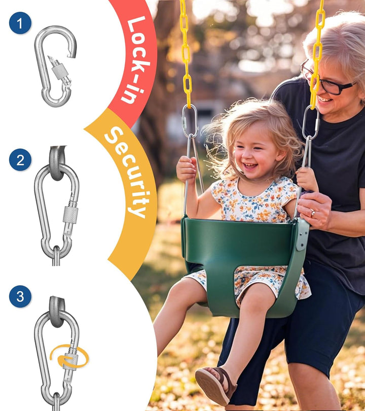 High Back Full Bucket, Toddler Swing with Coated Chains & Triangle Dip Pinch Protection for Safety, Baby Swing Outdoor with Locking Buckles, Toddler Bucket Swing for Backyard, Playground, Green