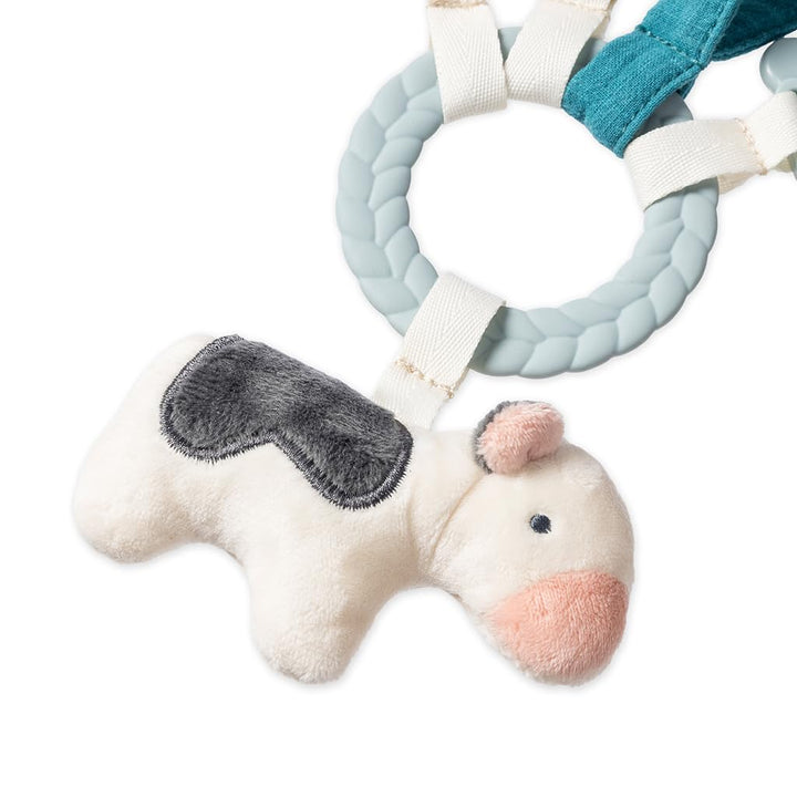 Teething Activity Toy - Bitzy Busy Ring Infant Teething Toy Features Braided Ring & Dangling Toys, Includes Teether, Textured Ribbons, Crinkle Sound & Jingle Bell - 0 Months & up (Farm)