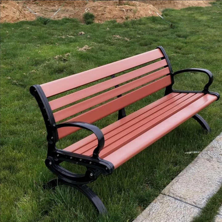 Outdoor Cast Aluminum Legs Plastic Wood Garden Terrace Bench Outdoor Weather-Resistant Leisure Double Seat Back Chair Strong and Durable(150 * 60Cm)