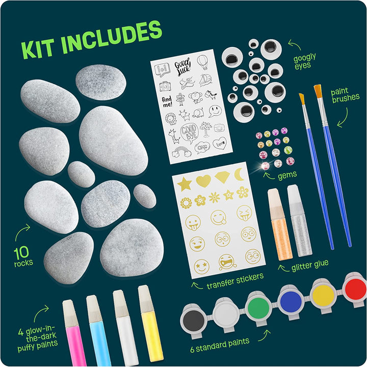 Kids Rock Painting Kit - Glow in the Dark - Arts & Crafts Gifts for Boys and Girls Ages 6-12 - Craft Activities Kits - Creative Art Toys for 6, 7, 8, 9, 10, 11 & 12 Year Old Kid