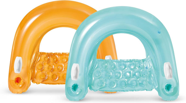 58859EP Sit 'N Float Inflatable Pool Float: Pool Lounge with Built-In Cup Holders – Heavy-Duty Handles – 220Lb Weight Capacity – 58" X 39" – Colors May Vary