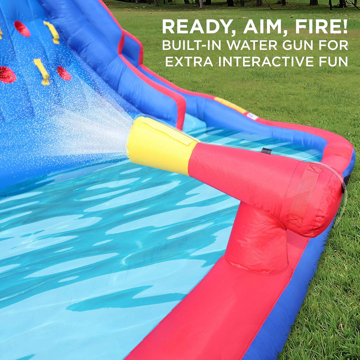 Ultra Climber Inflatable Water Slide Park – Heavy-Duty for Outdoor Fun - Climbing Wall, Two Slides & Splash Pool – Easy to Set up & Inflate with Included Air Pump & Carrying Case