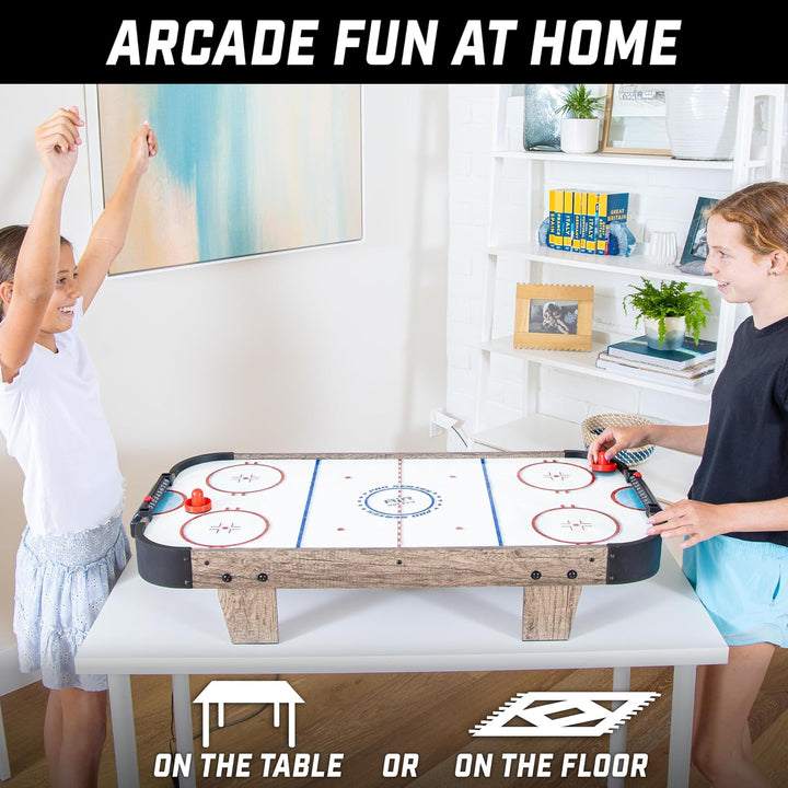 40 Inch Table Top Air Hockey Game for Kids - AC Outlet Powered Motor – Oak or Black