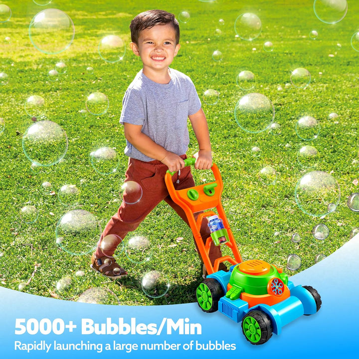 Bubble Lawn Mower Toddler Toys - Pretend Play Bubble Blower Machine Gardening Toy Leak-Proof for Indoor Outdoor Use, Push Toys Preschool Baby Boys Kids Halloween Birthday Gifts (Blue)