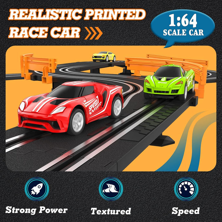 Slot Car Race Track Sets with 4 High-Speed Racing Car, Battery or Electric Race Car Track for Boys and Kids, Dual Racing Game Lap Counter Circular Overpass Track, Gifts Toys for Boys Kids Age 6 7 8-12