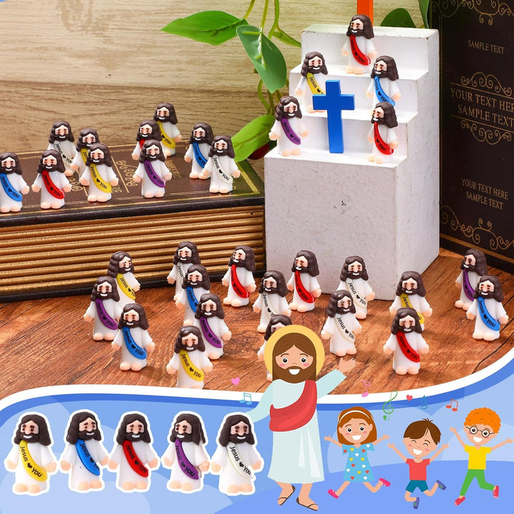25 Pcs Little Jesus Figures Original Design Jesus Love You Mini Rubber Toys to Hide and Seek Religious Party Favors Sunday School Baptism Gifts(Lively Colors)