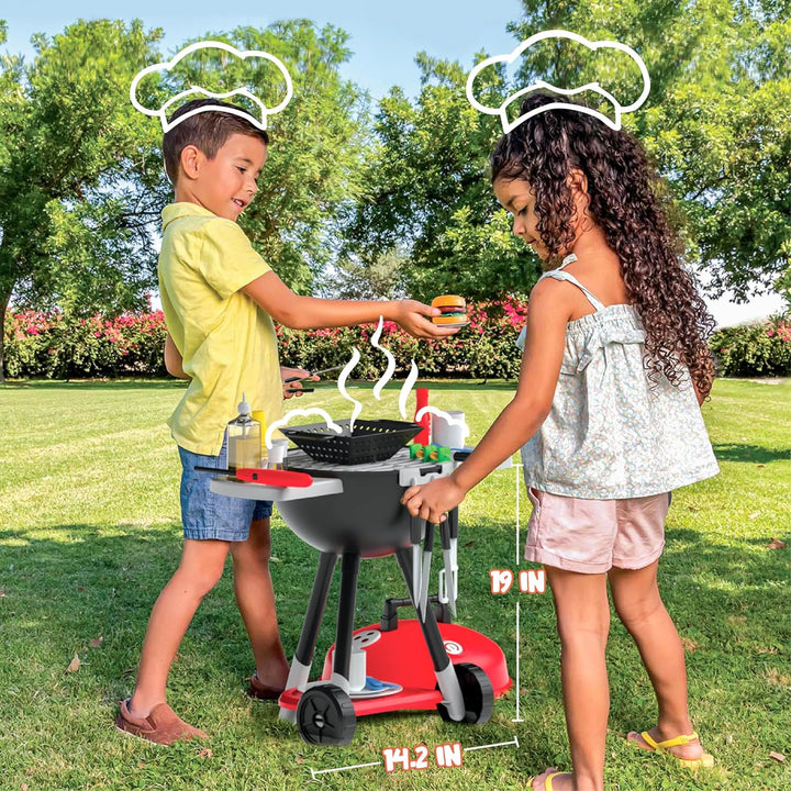 34 PCS Kitchen Toy Set, BBQ Play Grill, Cooking Toy Set, Little Chef Play, Kids Grill Playset Interactive BBQ for Kids with Light & Sound, Birthday Gift for Boys Girls