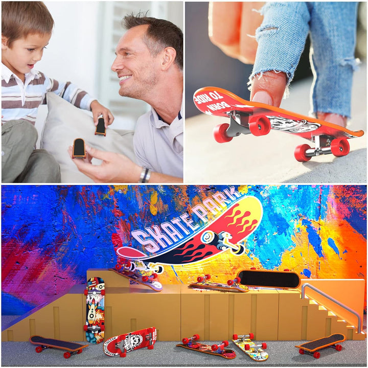 Fingerboard Mini Finger Skateboards Toys 12PCS Professional Finger Boards Set Creative Fingertips Movement, Mini Skateboard Starter Kit Finger Sports Party Favors Novelty Toy Gift for Kids