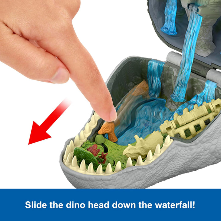Jurassic World Rebirth Micro Adventure Playset, Tyrannosaurus Rex Head Opens to 4 Interactive Features, 3 Micro Figures, T. Rex Dinosaur Toy