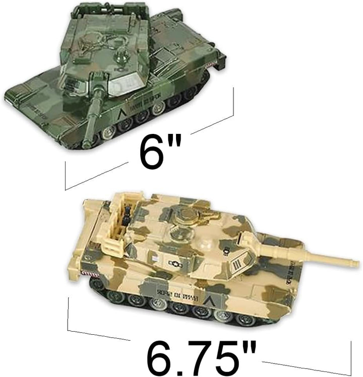 6” Long Pull Back Metal Tank Toys, Set of 3, Diecast Military Vehicles, Camouflage Colors, Army Toys for Boys & Girls, Fun Party Favors, Classroom Prizes, Gifts for Kids