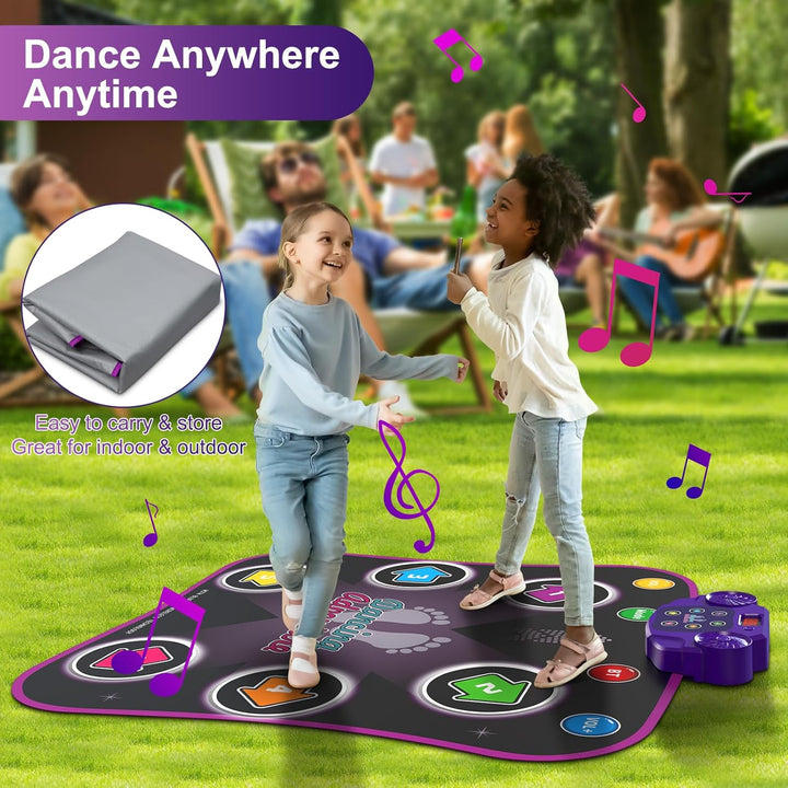 Dance Mat Toys for 3-12 Year Old Kids, Electronic Dance Pad with Light-Up 6-Button Wireless Bluetooth, Music Dance with 5 Game Modes, Birthday Toys Gifts for 3 4 5 6 7 8 9 10+ Year Old Girls