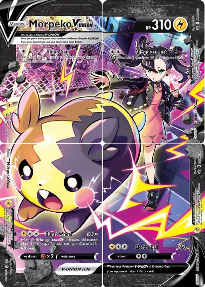Morpeko V-Union -  4 Card Set - Black Star Promo - Crown Zenith - Marnie - SWSH287 SWSH288 SWSH289 SWSH290