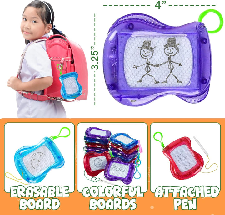 Mini Magnetic Drawing Board for Kids - (Pack of 12) Backpack Keychain Clip Drawing Boards, Erasable Doodle Sketch Writing Pad Boys & Girls, Birthday Kids Party Favors