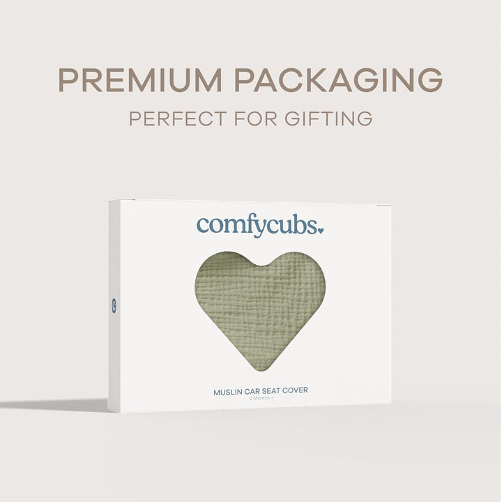 Baby Car Seat Cover - Soft, Breathable Bamboo Rayon and Muslin Cotton Blend - Lightweight Canopy for Sun, Bug, and Comfort Protection - Large Size Infant Seat Cover in Sage Design