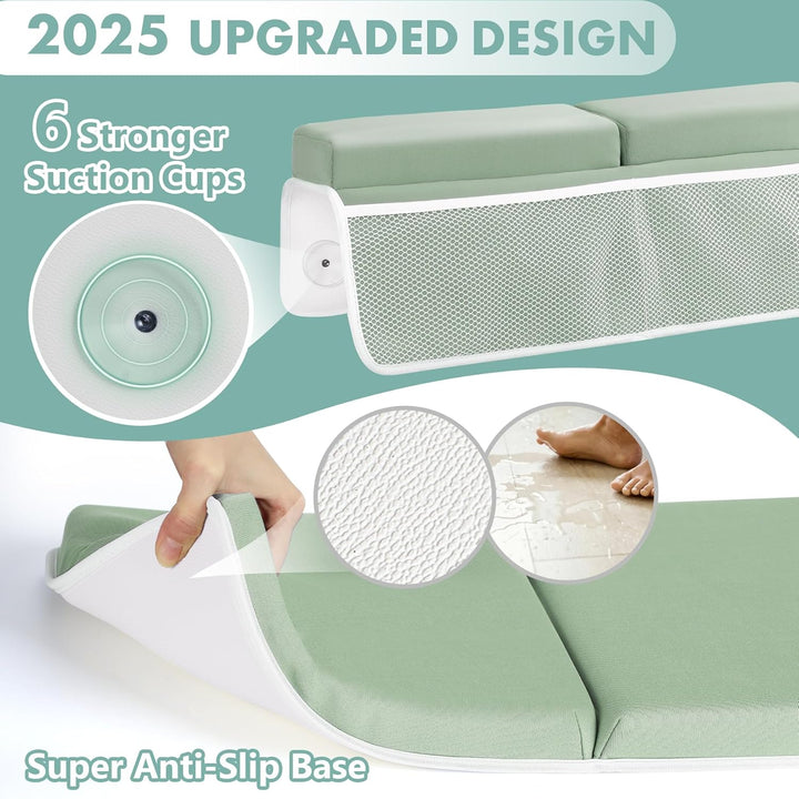 Bath Kneeler and Elbow Rest Pad Set - 1.5'' Comfortable Thick Baby Bath Kneeler Pads, Quick Dry Soft Kneeling Pad for Baby Bath Time, Non-Slip Knee& Arm Support Bathtub Mat with Toys Organizer