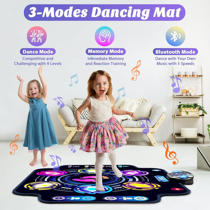 【Upgraded】 Dance Mat for Kids, Electronic Light-Up Dance Pad with Wireless Bluetooth 5 Speeds 9 Levels, Dancing Mat for Toddlers Music Game Dance Toy for Girls Boys 3 4 5 6 7 8 9 10+ Year Old