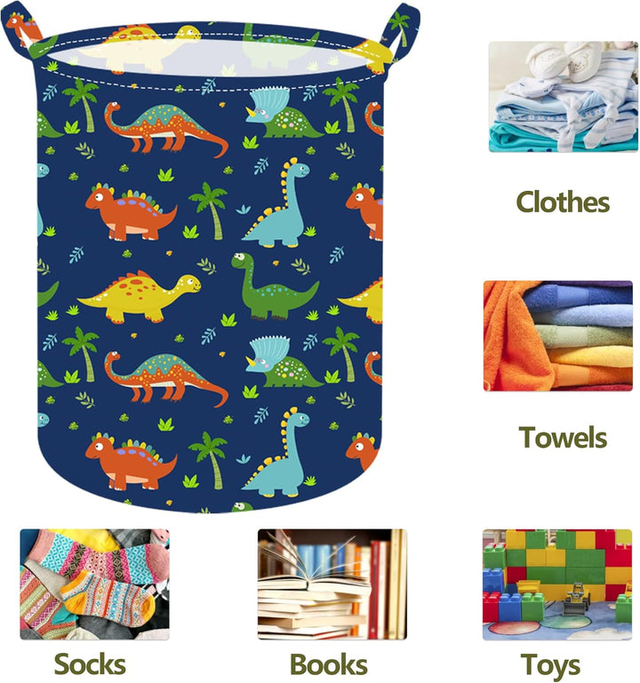19.7 Inch Dinosaur round Kids Laundry Clothes Hamper Dino Laundry Basket with Handles,Baby Toys Storage Organizer Bins Laundry Gift Basket for Boys and Girls Room, Bedroom Decor