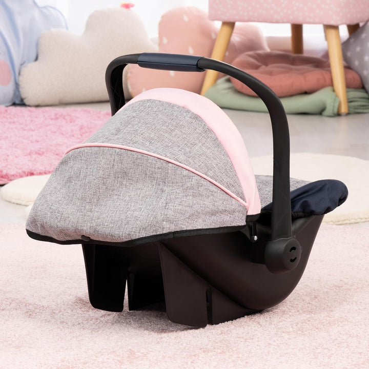 Design Dolls: Car Seat - Grey, Blue, Pink Butterfly - Fits Dolls up to 18' Kids Pretend Play, Safety Belt, Sun Canopy, Accessory for -Plush Toys -Stuffed Animals & Dolls, Ages 3+