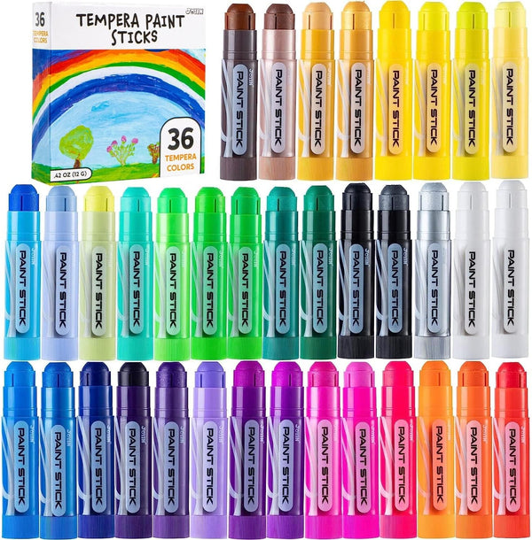 36 Colors Washable Tempera Paint Sticks, Art Supplies, Paint for Kids, Quick Drying and No Mess Arts Project, Gifts for Kids and Artists