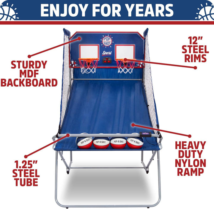 - Dual Shot Sport | Arcade Basketball Game for Home | Paddle Scoring Hoop, 10 Game Modes, 4 Balls | Foldable for Easy Storage | Fun for All Players
