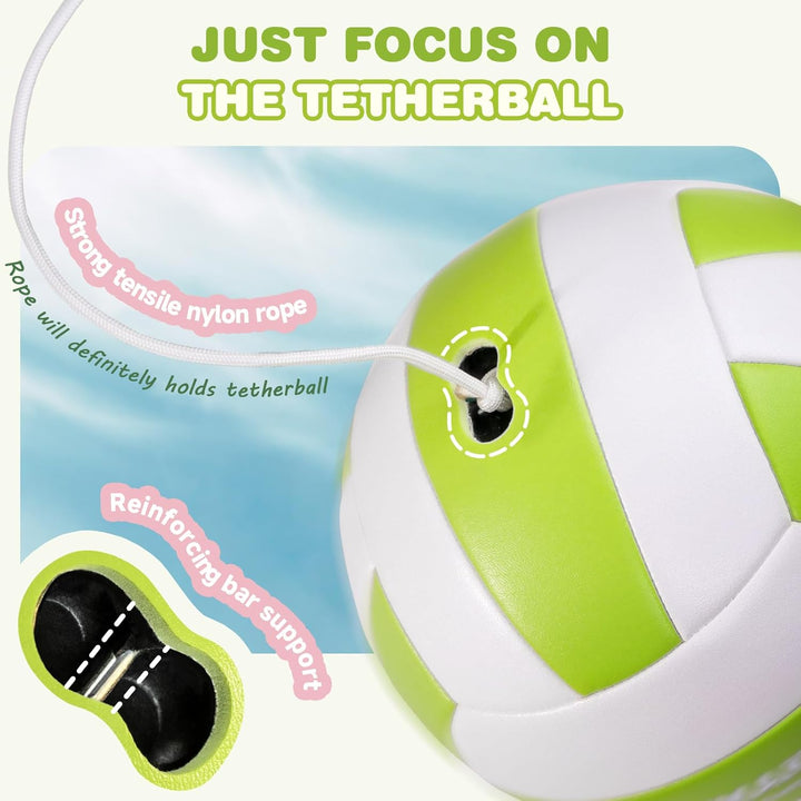 Tetherball Ball and Rope, Tether Ball Soft for Kids, Tether Balls and Rope Set with Pump for Adults Backyard Outdoors