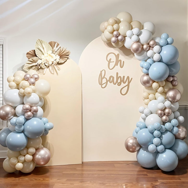 Dusty Blue and Gold Balloons, 60 PCS 12 Inch Slate Fog Pastel Baby Blue Sand White and Gold Balloons for Baby Boy Shower Bridal Shower Birthday Wedding Party Decorations
