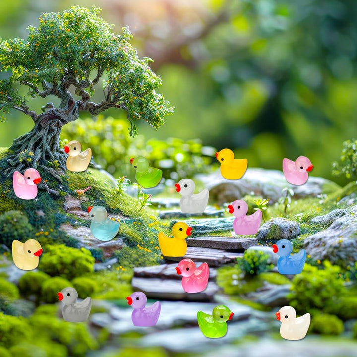 240Pcs Luminous Mini Resin Ducks, Tiny Duck Bulk Glow in the Dark Small Plastic Miniature Ducks Figures for Dollhouse Decor Micro Garden Home Landscape Aquarium Craft Gifts Party Favors Toys