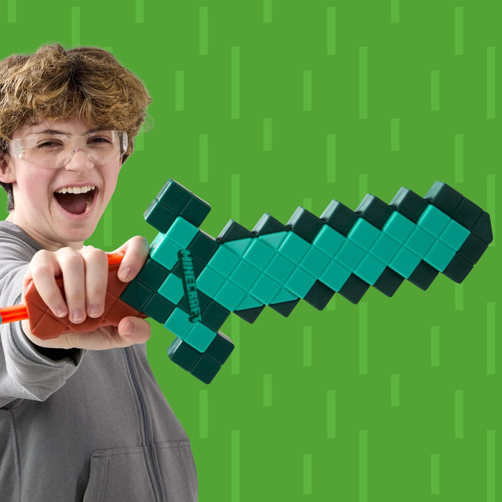 Minecraft Sword Dart Blaster, Pull Back Priming, Foam Edge, 8 N1 Darts, Ages 8+