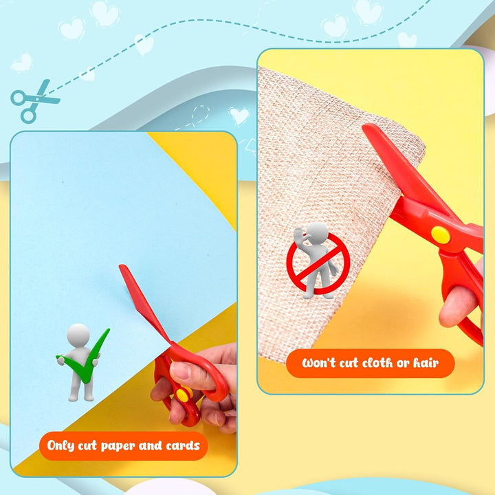Kids Safety Scissors, 8 PCS Blunt Tip Scissor Skills Preschool Training for Kids & Children, Anti-Pinch Design, Child Hand-Eye Coordination Development, Playdough Tools Cutting Activity
