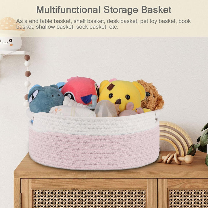 Small Woven Basket with Gift Bags and Ribbons, Empty Baby Gift Baskets, Shelf Storage, Small Cat Dog Pet Toy Boxes, 13”X 9”X 5.5”, Light Pink