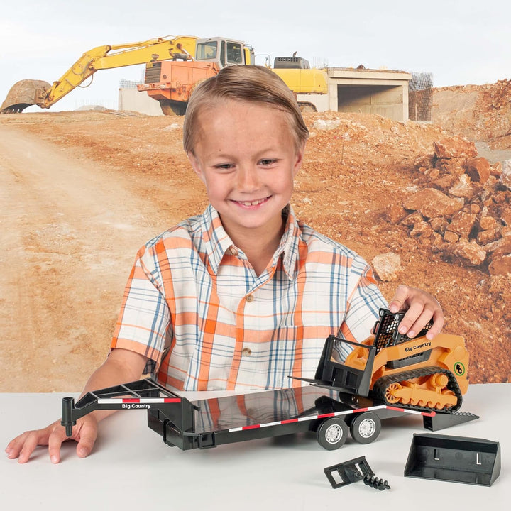 - Track Skid Steer - 1:20 Scale - Construction Toys - Auger - Bucket - Hay Fork - Attachments - Flatbed Trailer -Plastic…