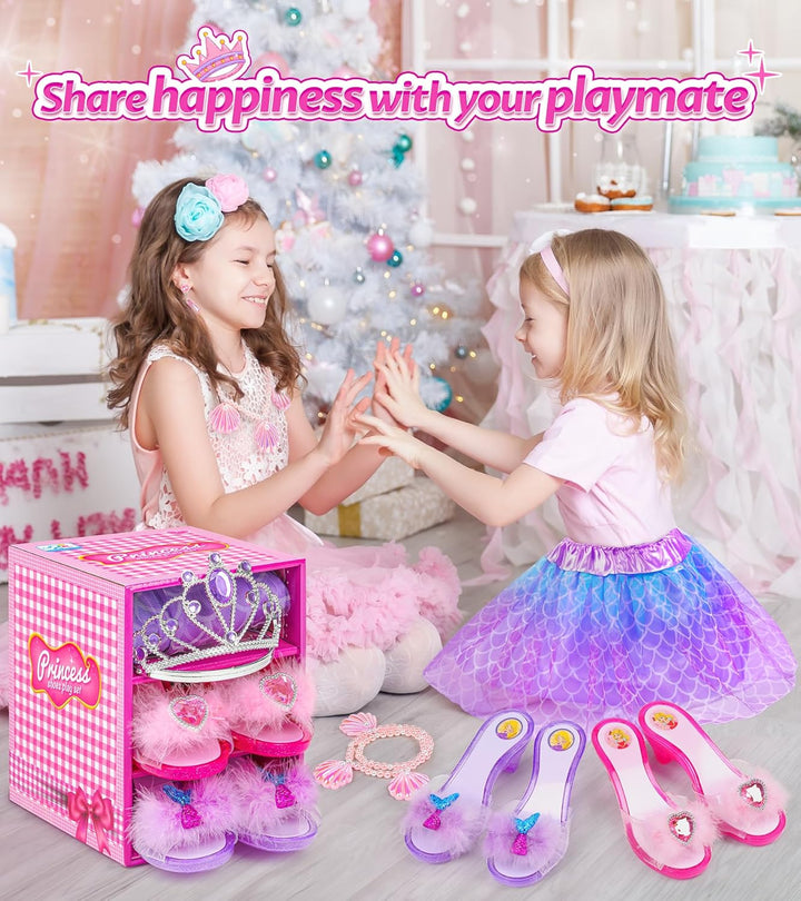 Princess Dress up Shoes Set, Girls Dress up Toys, Jewelry Boutique Necklace Earrings Crown, Princess Dresses Role Pretend Play Gifts Princess Toys for Girls Aged 3 4 5 6 Years Old
